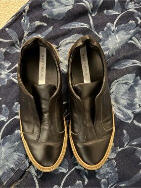 Matt Bernson Black Leather Slip-On Sneakers with Tan Sole